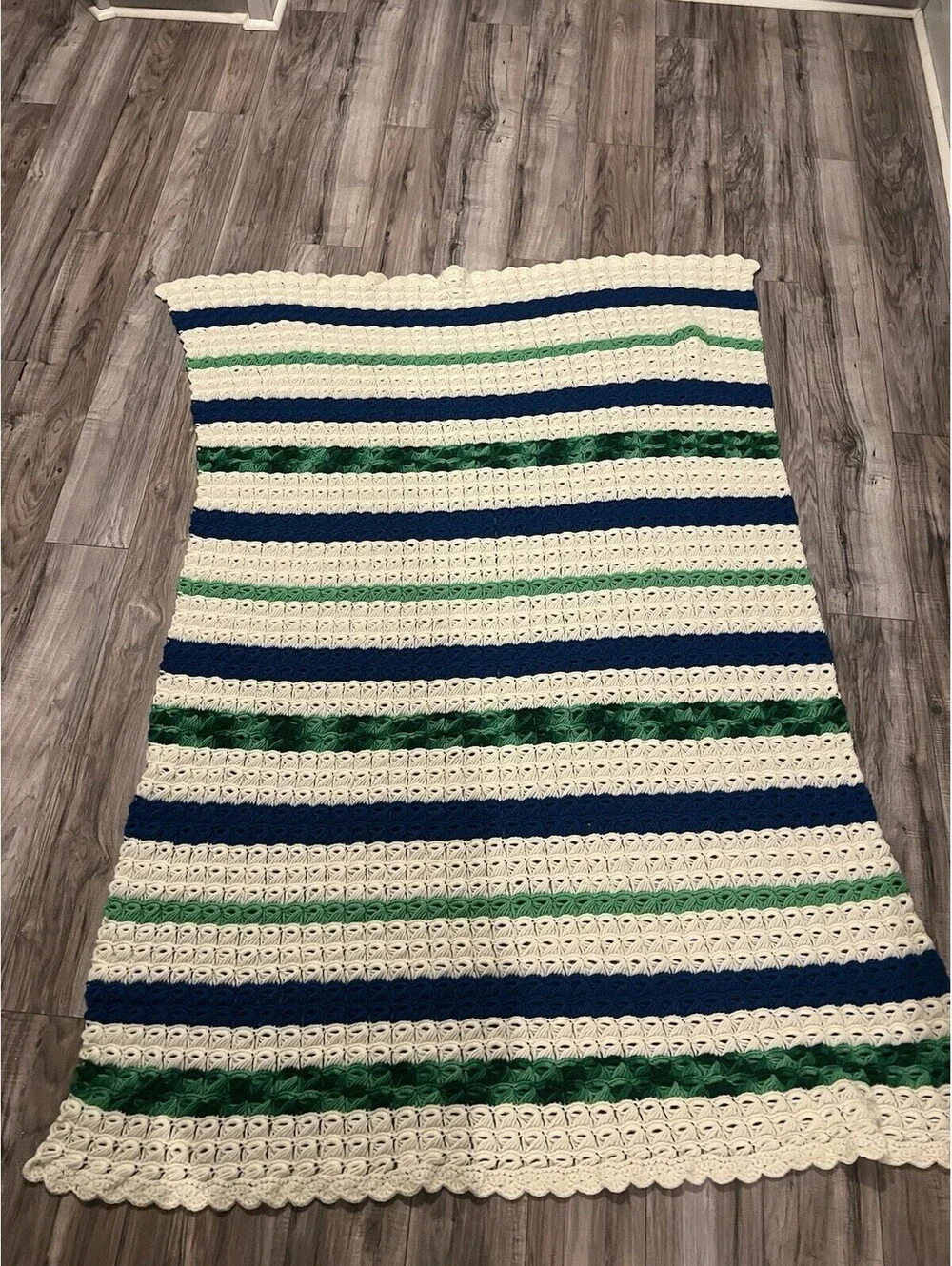 Handmade Crochet Striped Throw Blanket Afghan Colorful 66